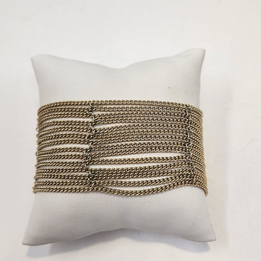 Talbots Gold Tone Multi Chain Statement Bracelet Toggle Clasp Wide Dainty Chains